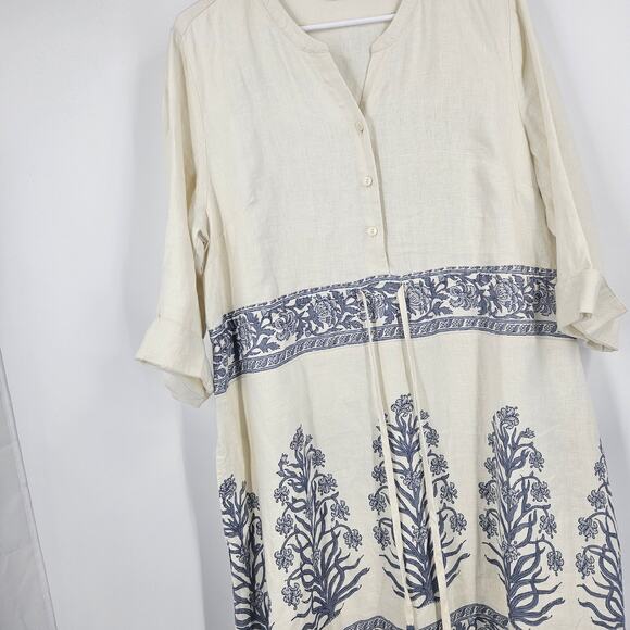Spartina 449 Maxi Dress White Blue Linen Embroidered Tassels Summer Boho Size XL - Picture 5 of 11